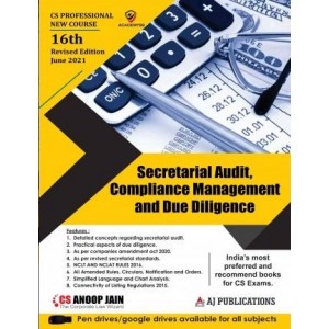 Anoop Jain's Secretarial Audit, Compliance Management and Due Diligence for CS Professional June 2021 Exam [New Syllabus] by AJ Publications 